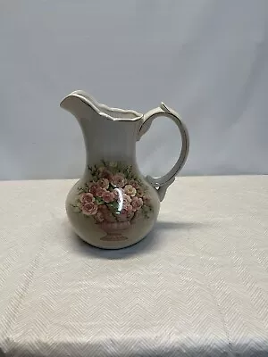 Belk's All For You Ceramic Water Pitcher  Floral Roses Large 10  Tall Vintage • $26