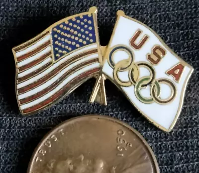 Olympic USA Team 1980s USOC NOC Flag Cross National Flag Pin By HO HO NYC • $9.99