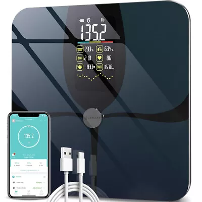 Smart Digital Bathroom Body Fat Scale 180KG Rechargeable Scales Weight BMI Water • $89.99