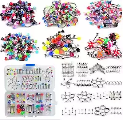 $6.59 • Buy 105pcs Bulk Lots Body Piercing Eyebrow Jewelry Belly Tongue Bar Rings Wholesale