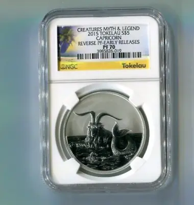 2015 $5 Tokelau Creatures Myth & Legend Capricorn 1 Oz .999 Silver PF70 UC ER • $199.90
