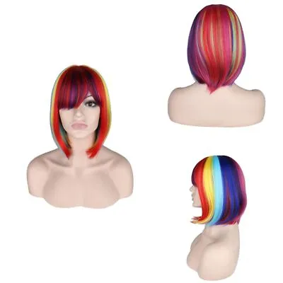 Synthesis Cosplay Female Color Wig Short Hair Rainbow Wig Bob • £11.15