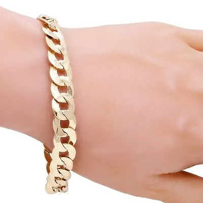 10k Yellow Gold Solid Flat Cuban Curb Link Chain Bracelet 7  9mm 13.2 Grams • $646.99