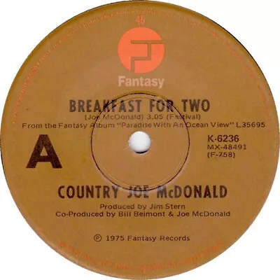 COUNTRY JOE McDONALD ~ Breakfast For Two ~ 1975 Australian 2-trk 7  Vinyl Single • £11.99