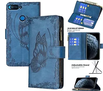 Xiaomi Mi 8 Lite Suede Wallet Butterfly Emobssed 9 Card Zip Pocket • $13.50