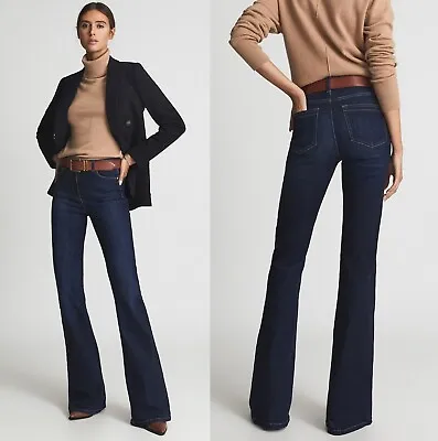£40.49 • Buy REISS Women's High Rise Skinny Flared Stretchy Denim Jeans Dark Blue In Petite