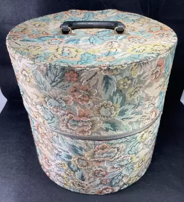 VTG MCM Tall Hat Box Luggage Floral Design Fabric • $68.30