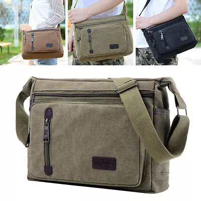 Men Canvas Bag Military Travel Hiking Cross Body Shoulder Bag Messenger Retro UK • £9.29