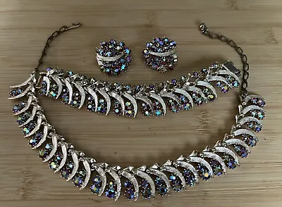 Vtg 50’s ART Pepper AB Peacock Rhinestones Gold Tone Necklace Bracelet Earrings • $65