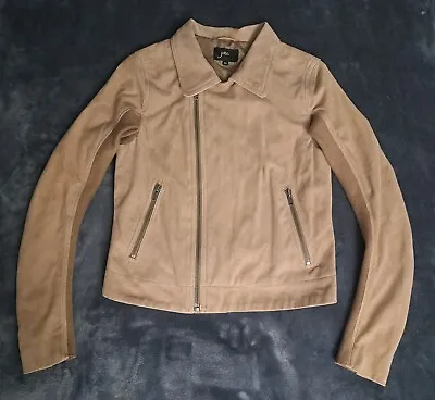 JUNE Beige Goatskin Suede Leather Fitted Moto Jacket XS Muubaa • $24.99