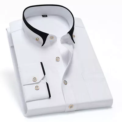 Men's Tops Shirt Tunic Casual Shirt Slim Fit Formal Double Collar Casual Blouse • £17.99
