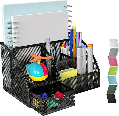 Desk Organizer Office AccessoriesMesh Desk Office Organizer With Drawer And 6 C • $11.75