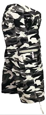 Mens Camouflage 3/4 Three Quarter Shorts Elasticated Waist Cargo Combat  Pants • £8.99