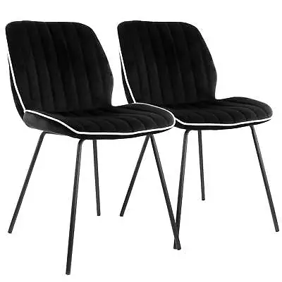 Elama 2 Piece Velvet Armless Tufted Chair In Black With Black Metal Legs • $187.47