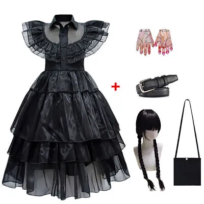 Wednesday The Addams Family Costume Kids Girls Fancy Dress Birthday Party Outfit • £13.29