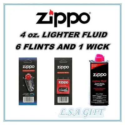 Zippo Lighters 4oz Fuel Fluid And 1 Flint & 1 Wick Value Pack Combo • $5.95