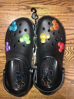 Crocs Mens 10 Women’s 12 NEW Mickey Mouse Disney Rainbow Celebration Jibbitz • $44.99