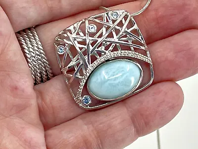 MARAHLAGO Larimar Blue And White Topaz Pendant Necklace • $195