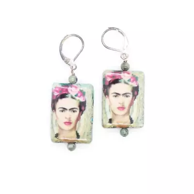 Vintage Frida Kahlo Earrings Boho Folk Art Rectangular Beaded Dangle Earrings • $15