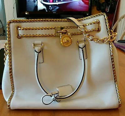 Michael Kors Large Whipped Hamilton Tote White Gold Convertible North South  • $150