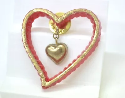 Vintage Valentines Brooch Pin Plastic Metal Heart Lapel Gear  • $5