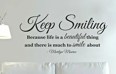 Keep Smiling Wall Sticker Marilyn Monroe Inspiration Contemporary Transfer • £13.49