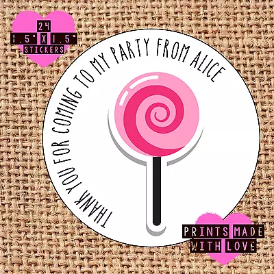 Party Bag Stickers Personalised X24 Lolly 80s  Thank You Sweet Cone Labels  • £2