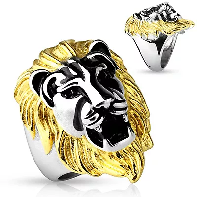  `Men's Gold Mane Lion Head  Ring 316 Stainless Steel Tusk 14 • $12.48