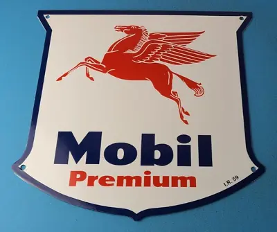 Vintage Mobil Premium Gasoline Porcelain Gas Service Pegasus Motor Oil Sign • $142.47