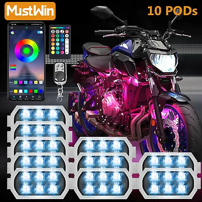 10 Pods RGB LED Rock Lights For Motorcycle Underglow Light Kit With APP Control • $39.99