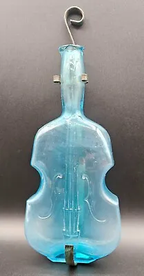 Vintage Hand Blown Light Blue Violin Cello Shaped Glass Bottle 9.5  • $12.99
