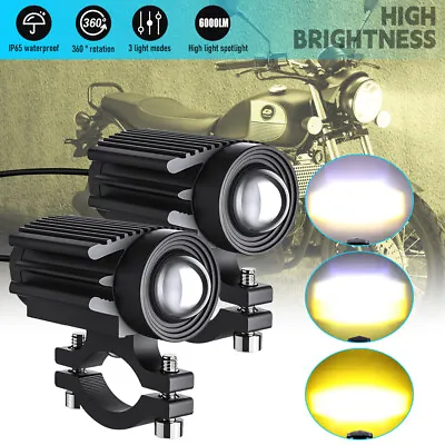 2X LED Motorcycle Headlight Yellow White Hi/Lo Spot Light Driving Fog Lamp ATV • $21.99