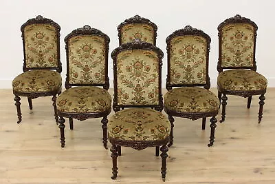 Set Of 6 Antique Victorian Upholstered Oak Dining Chairs #48144 • $2775