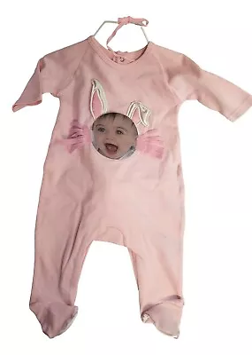Mud Pie Baby Long Sleeve Footed Bodysuit Sleeper Girl Pink Bunny Hip Hop 0-6 Mo • $11.18