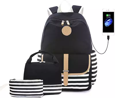 EZYCOK School Backpack For Teen Girls Women With USB Charging Port Black  • $32.95