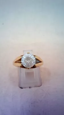 9 Ct Gold & Large Solitaire Cubic Zirconia Ring Size P.  (D) • £82