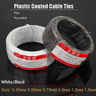 Dia 0.45mm~1.5mm Plastic Coated Cable Ties Flat/Rounded Twist Ties White Black • £10.50