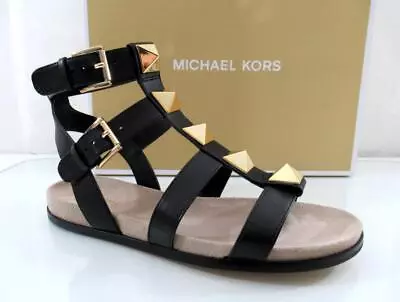 Michael Kors Wren Gladiator Studded Flat Sandals Black Leather Size 7 • $165