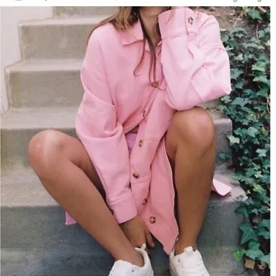 Zara Womens XL Bubblegum Barbie Pink Oversized Shacket Shirt Jacket • $48