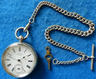 Antique Silver Cased Pocket Watch With Chain Harris-Hughes Liverpool • £100