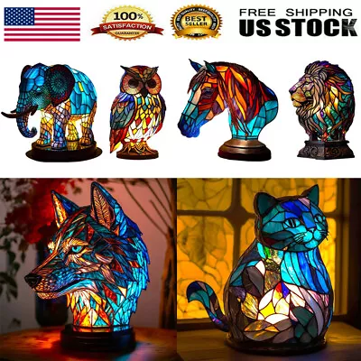 Resin Animal Table Lamp Sculpture Creative Stained Animal Night Light Gift • $20.23