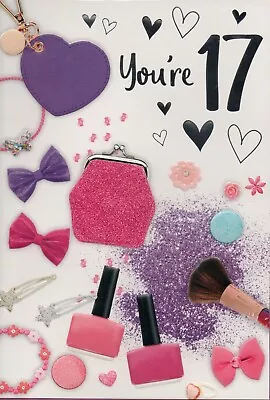 17th Birthday Card For Girls Modern Makeup Design Size 20cm X 14cm • £1.79