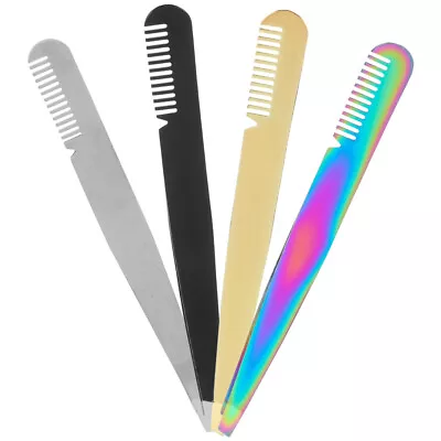 Stainless Steel Slanted Tip Eyebrow Tweezers With Comb - - • £8.38