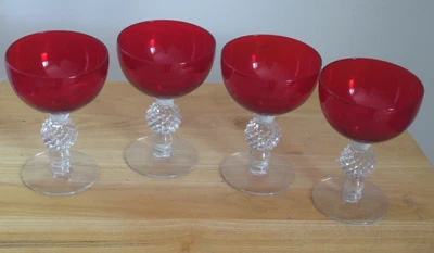 $19.99 • Buy Morgantown Ruby Red Glass Golf Ball Champagne / Sherbet Set Of 4