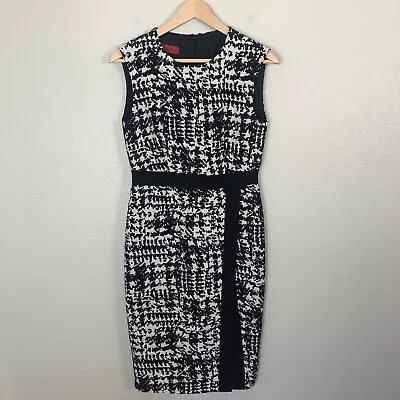 Carolina Herrera $2190 2/4 XS Wool Sheath Dress Slim Asymmetric Abstract Black  • $125