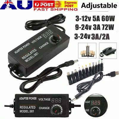 AC/DC 3-12V/-24V/3-24V Adjustable Power Supply Adapter Charger Variable Voltage • $19.94