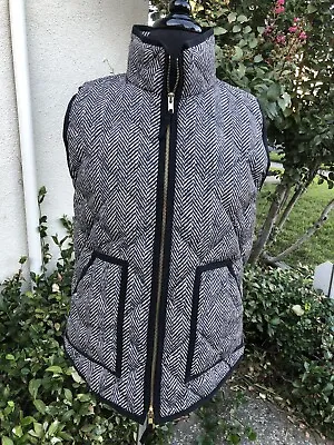 J. Crew Excursion Quilted Down Vest Women's Medium Black And Cream Herringbone • $29.99