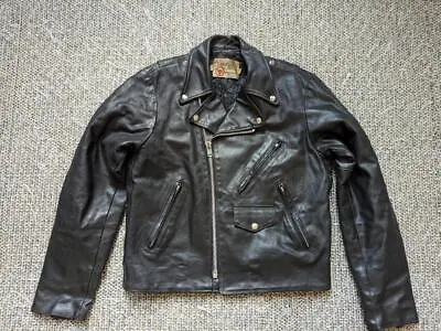 Vintage USA Made SEARS Motorcycle Jacket 42 Black Leather BIKER Patina • $224.95