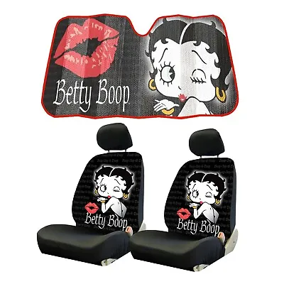 $69.96 • Buy New Betty Boop Kiss Car Truck Front Seat Covers Headrest Covers & Sunshade Set