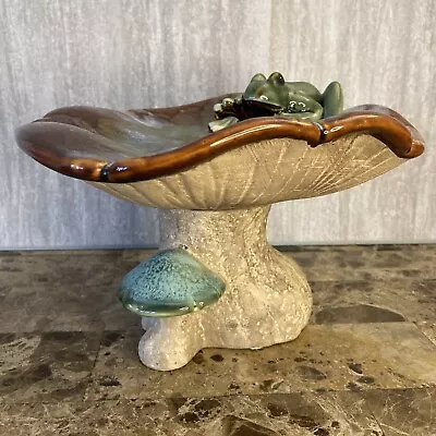 Vintage Majolica? Glazed Pottery Frog Mushroom Lily Pad Pedestal Trinket Tray • $148.79